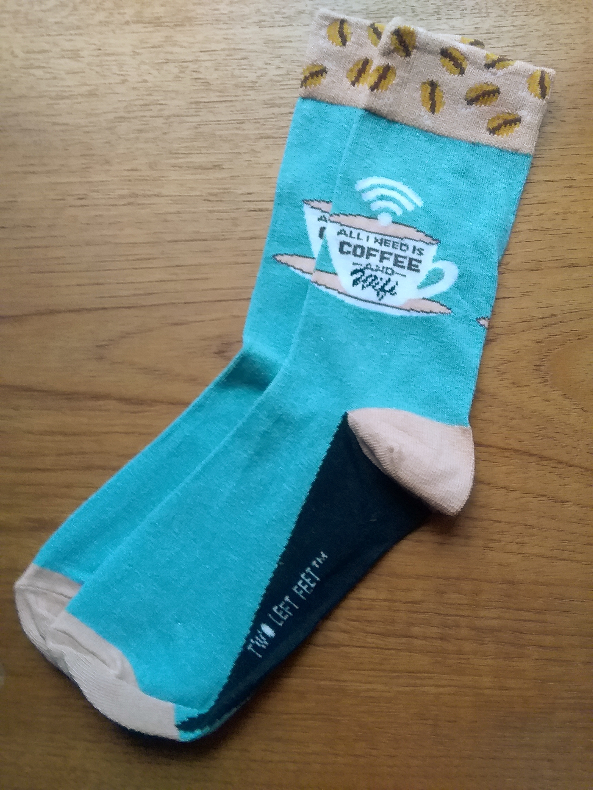 socks with coffee bean and coffee cup motif